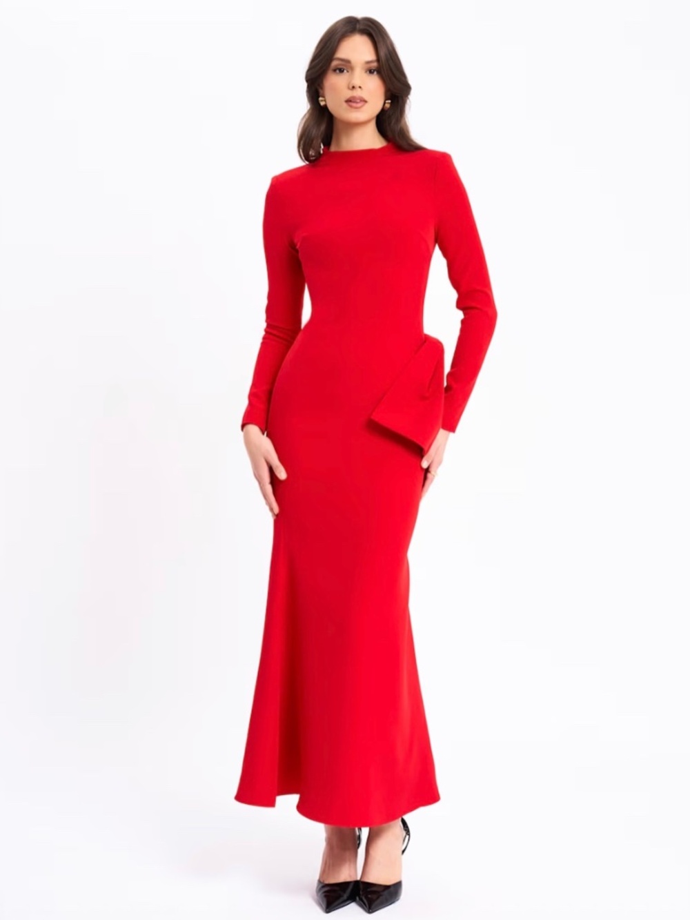 Miss Circle NY┆XL┆Radha Red Backless Longsleeve Maxi Dress With Bow┆Red┆345